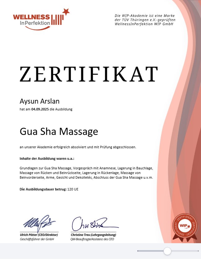 Zertifikat Moon & Sun Head Spa